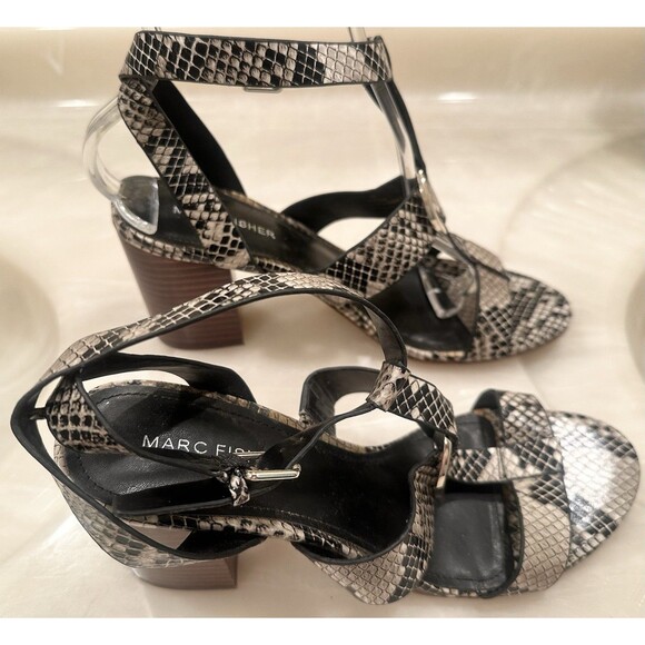 MARC FISHER 8 WALINA MFWALINA2 SNAKE 3.5" HEEL SANDAL ANKLE STRAP PREOW PRIORITY - Picture 3 of 5
